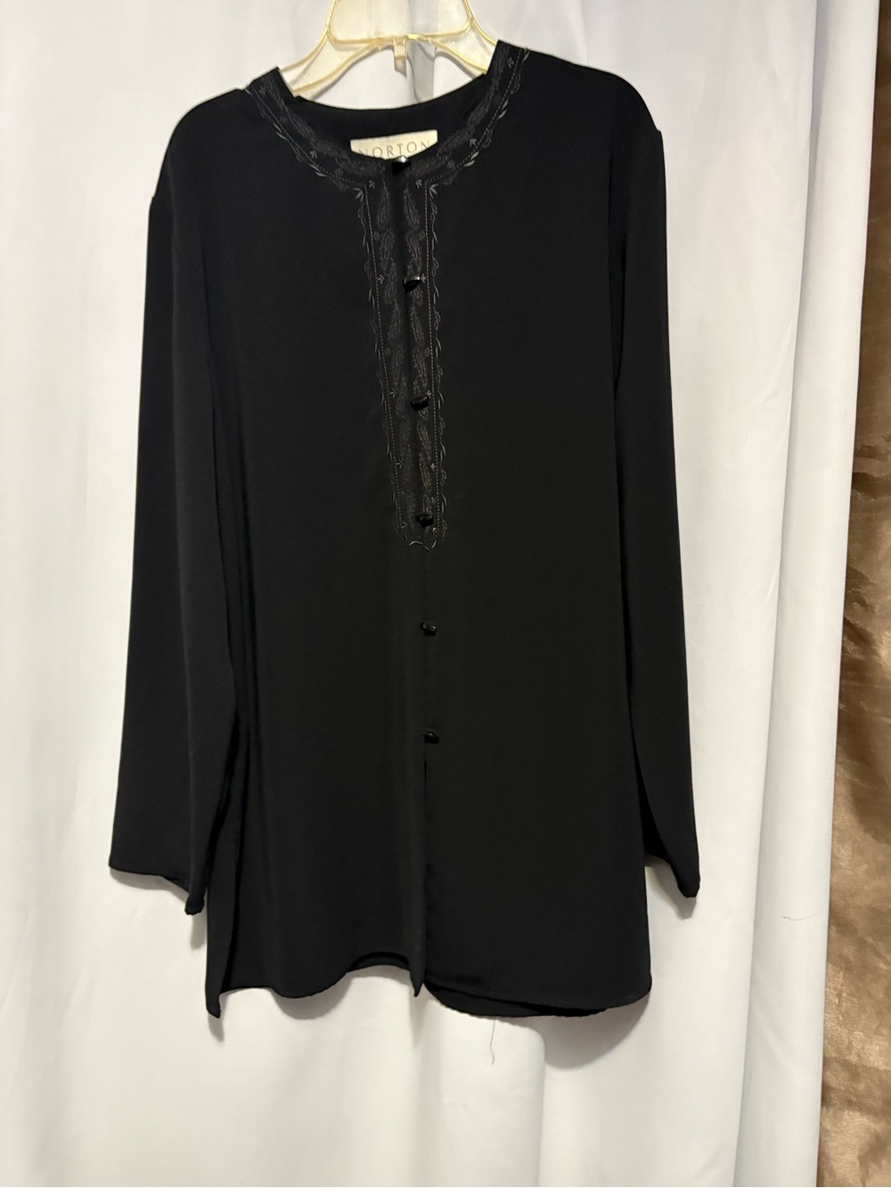 Norton McNaughton Black Long Sleeve Button-Front Top #2398